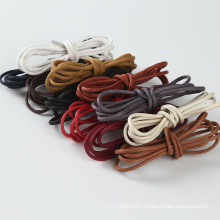 Custom fashion leather shoes polyester elastic 0.25cm wax round shoelaces